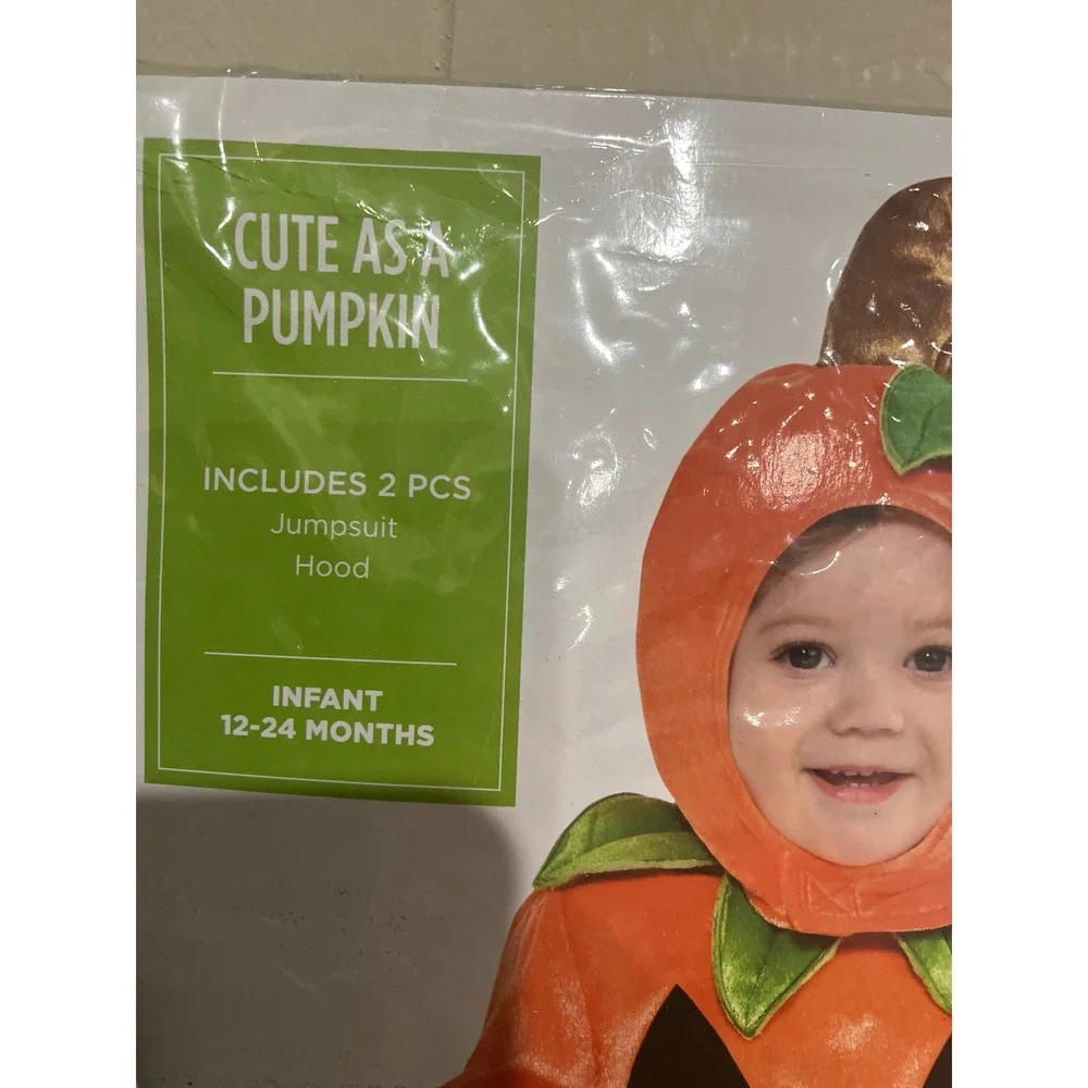 Amscan Pumpkin Halloween Costume Toddler 12-24 Months Orange New 2pc Romper Hat